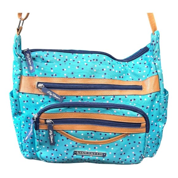 Lily Bloom Crossbody Bag Shadow Dot Purse Organizer Pockets Spotted Teal Blue - Picture 1 of 8